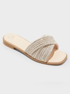 A New Day Sparkle Rhinestone Slide Sandals — Size 9.5